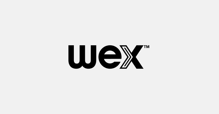 The logo of WEX, featuring the word 'wex' in lowercase letters, with a stylized 'X' that includes an arrow design. The logo is displayed on a light gray background.