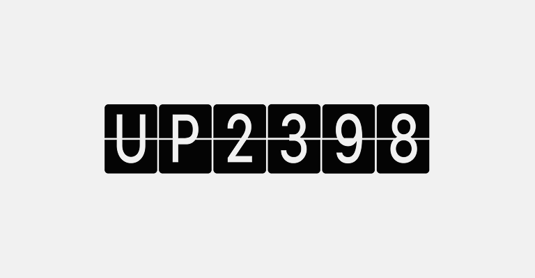 A digital display showing the code "UP2398" on a light gray background.