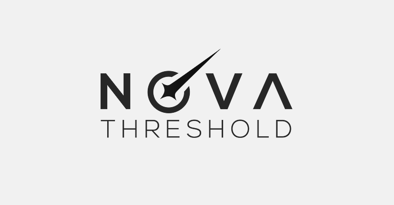 A logo featuring the word 'NOVA' in bold letters, with 'THRESHOLD' in a lighter font beneath. A graphic element resembling a shooting star is integrated into the logo design.